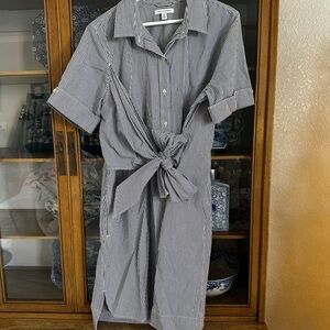 Chic Blue and White Striped Midi Dress